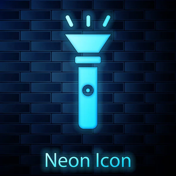 Parlayan neon ışıklı ikon tuğla duvar arka planında izole edilmiş. Vektör — Stok Vektör