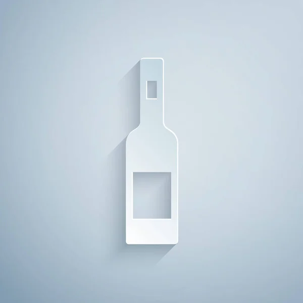 Řez papíru Skleněná láhev vodky ikona izolované na šedém pozadí. Papírový styl. Vektor — Stockový vektor