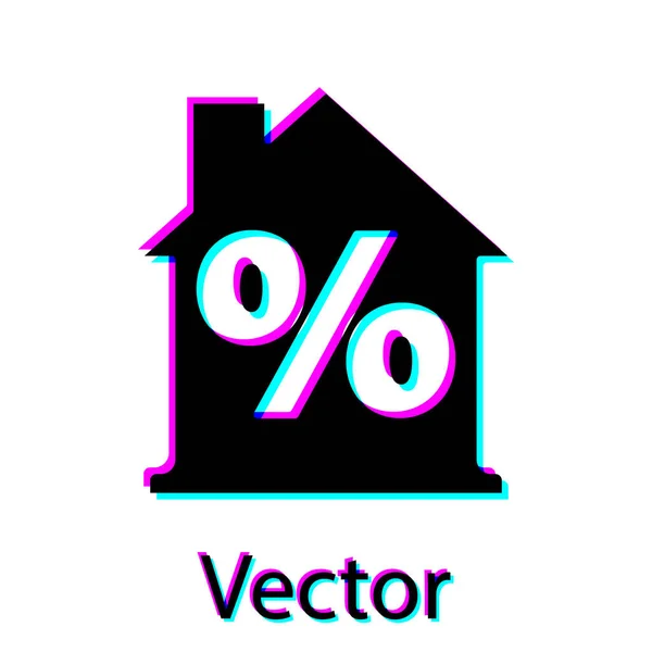 Casa Negra com ícone de tag de desconto percant isolado no fundo branco. Lar imobiliário. Símbolo de percentagem de crédito. Vetor — Vetor de Stock