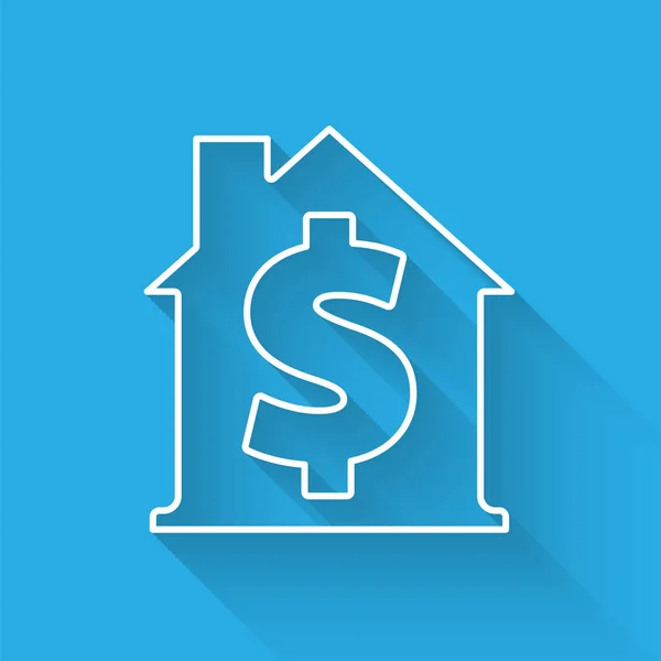 Ligne blanche Maison avec icône symbole dollar isolé avec une ombre longue. La maison et l'argent. Concept immobilier. Vecteur — Image vectorielle