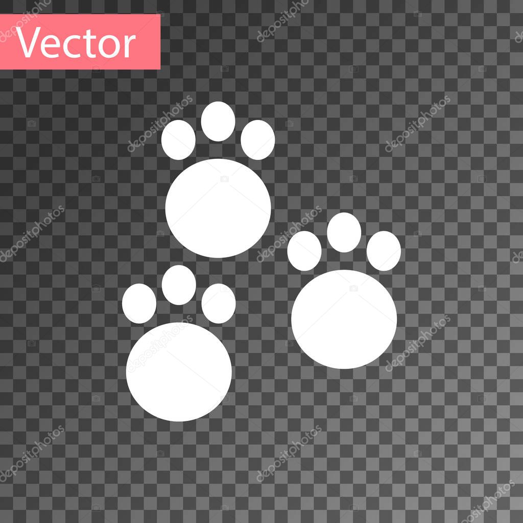 White Paw print icon isolated on transparent background. Dog or cat paw print. Animal track. Vector