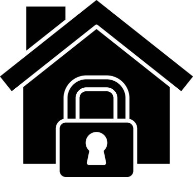 Beyaz arka planda izole edilmiş koruma simgesi altındaki Kara Ev. Eve git ve kilitle. Koruma, güvenlik, güvenlik, koruma, savunma konsepti. Vektör