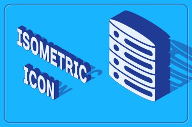 Isometric Sunucu, Data, Web sunucu simgesi mavi arkaplanda izole edildi. Vektör