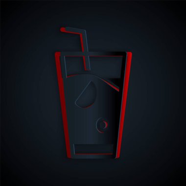 Kağıt kesiği Taze smoothie simgesi siyah arkaplanda izole edildi. Kağıt sanatı tarzı. Vektör
