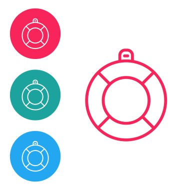 Kırmızı çizgi Lifebuoy simgesi beyaz arkaplanda izole edildi. Can simidi sembolü. Simgeleri daire düğmelerine ayır. Vektör