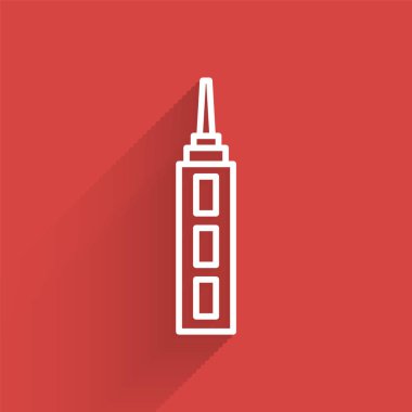 Beyaz çizgi gökdelen simgesi uzun gölgeli izole edilmiş. Metropolis mimarisi panoramik manzara. Vektör