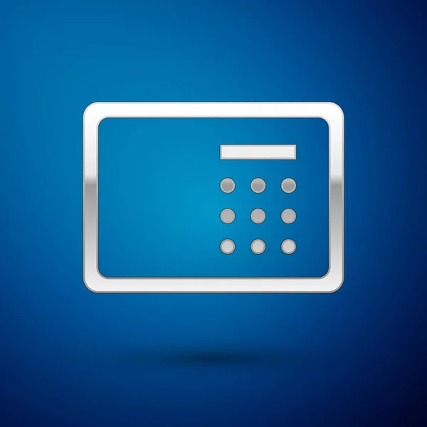 Silver Safe ikon isolerad på blå bakgrund. Dörren säkrar ett bankvalv med kombinationslås. Tillförlitligt dataskydd. Vektor — Stock vektor