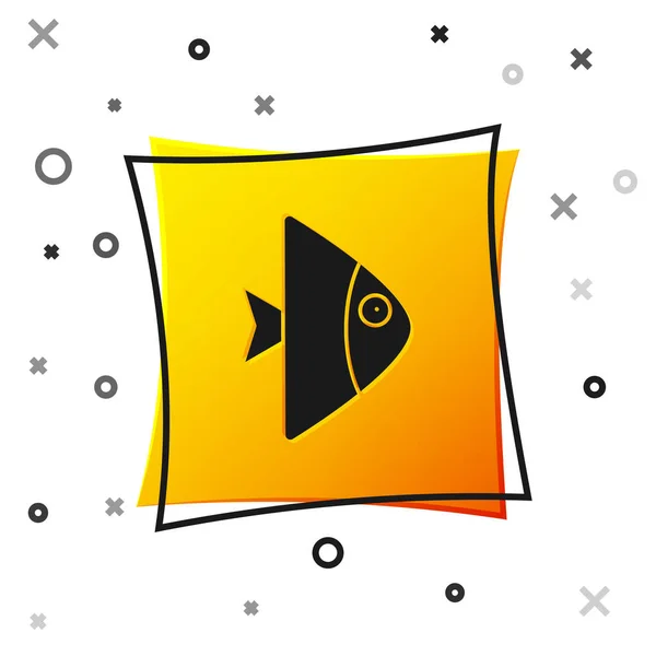 Icona Black Fish isolata su sfondo bianco. Pulsante quadrato giallo. Vettore. — Vettoriale Stock