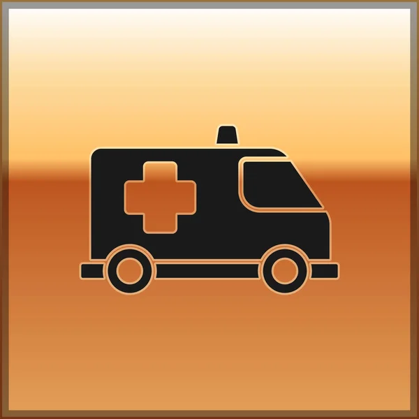 Ambulanza nera e icona di emergenza auto isolato su sfondo oro. Evacuazione medica del veicolo di ambulanza. Vettore. — Vettoriale Stock
