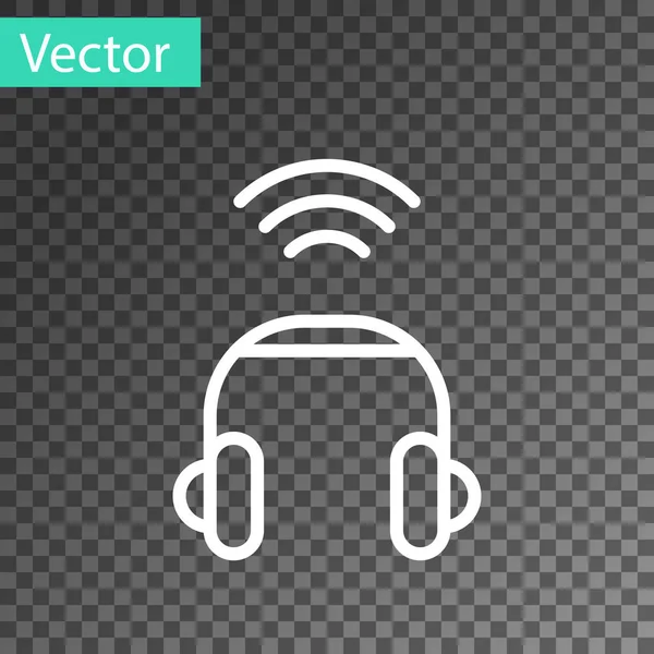 Línea blanca Icono del sistema de auriculares inteligentes aislado sobre fondo transparente. Concepto de Internet de las cosas con conexión inalámbrica. Vector — Vector de stock