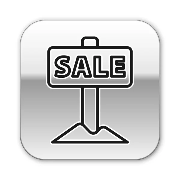 Black line Hanging sign with text Sale icon isolated on white background. Signboard with text Sale. Silver square button. Vector — Stock Vector