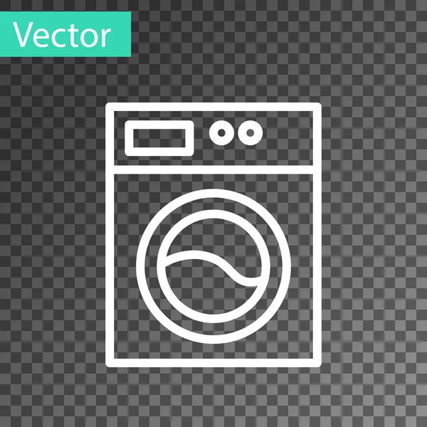 Weiße Linie Unterlegscheibe Symbol isoliert auf transparentem Hintergrund. Waschmaschinensymbol. Kleiderwaschmaschine - Waschmaschine. Haushaltsgerätesymbol. Vektor — Stockvektor