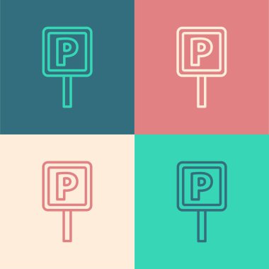 Pop sanat eseri park etme simgesi renk arkaplanında izole edildi. Sokak tabelası. Vektör