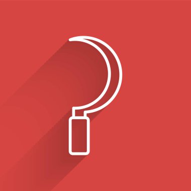 Beyaz çizgi simgesi uzun gölgeli izole edilmiş. Kanca işaretini topluyorum. Vektör