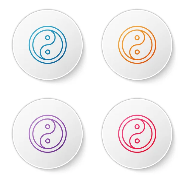 Ligne de couleur Yin Yang symbole de l'harmonie et l'icône de l'équilibre isolé sur fond blanc. Définir des icônes dans les boutons cercle. Vecteur — Image vectorielle