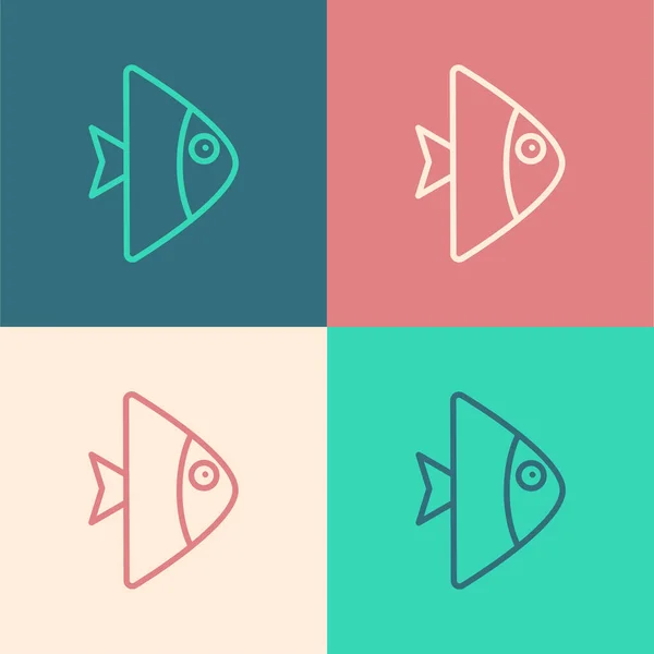 Pop art line Fish icon isolated on color background. Vector. — Stock Vector