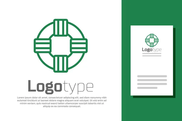 緑色のラインライフブイのアイコンは、白い背景に隔離されています。ライフベルトのシンボル。ロゴデザインテンプレート要素。ベクトル. — ストックベクタ