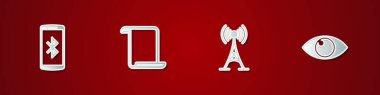 Akıllı telefonu bluetooth, kağıt parşömen, anten ve göz simgesi ile ayarla. Vektör.