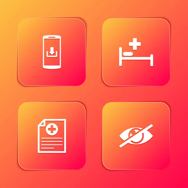 ダウンロード 病院のベッド 臨床記録と目に見えない非表示のアイコンとスマートフォンを設定します ベクトル — ストックベクタ
