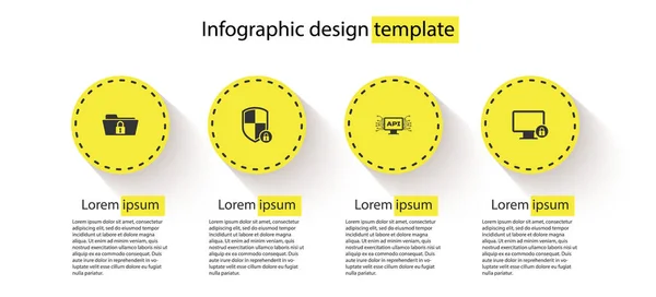 Set Folder Lock Shield Security Computer Api Interface Lock Monitor — Stock Vector