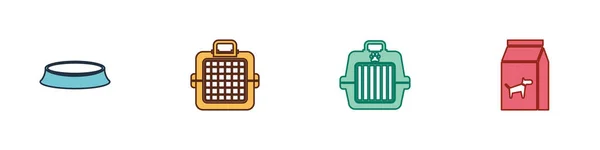 Set Tazón Comida Para Mascotas Estuche Transporte Bolsa Icono Para — Vector de stock