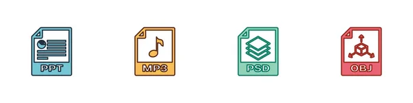 Set Ppt File Document Mp3 Psd Obj Icon Vector — Stock Vector