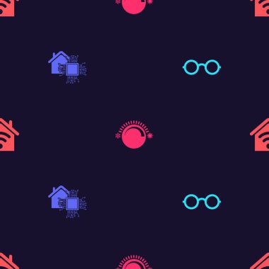 Gözlükleri ayarla, Akıllı ev, termostat ve kablosuz ağ. Vektör.