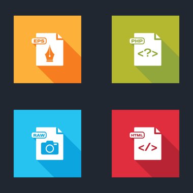 EPS dosya belgesi, PHP, RAW ve HTML simgesini ayarla. Vektör.