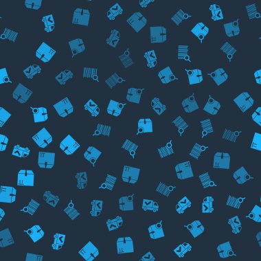 Teslimat kamyonunu işaretli, arama barkodu, paket ve karton kutunun trafiğini kusursuz şekilde ayarla. Vektör.