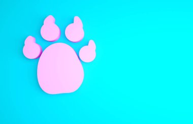 Pembe Paw yazdırma simgesi mavi arkaplanda izole edildi. Köpek ya da kedi pençesi izi. Hayvan izleri. Minimalizm kavramı. 3d illüstrasyon 3B canlandırma.