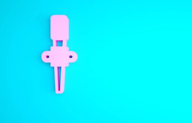 Pembe Meşale alev ikonu mavi arkaplanda izole edilmiş. Sembol ateşi sıcak, alev gücü, alev ve ısı. Minimalizm kavramı. 3d illüstrasyon 3B canlandırma.