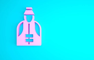 Pembe Balıkçı simgesi mavi arkaplanda izole edilmiş. Minimalizm kavramı. 3d illüstrasyon 3B canlandırma.