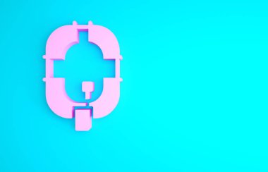 Mavi arka planda pembe şişirilebilir tekne simgesi izole edildi. Rafting teknesi. Su sporları, ekstrem sporlar, tatil, tatil. Minimalizm kavramı. 3d illüstrasyon 3B canlandırma.