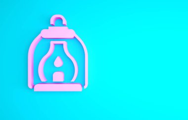 Pembe Kamp Feneri ikonu mavi arkaplanda izole edildi. Minimalizm kavramı. 3d illüstrasyon 3B canlandırma.