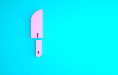 Pembe Bıçak simgesi mavi arkaplanda izole edildi. Çatal bıçak sembolü. Minimalizm kavramı. 3d illüstrasyon 3B canlandırma.