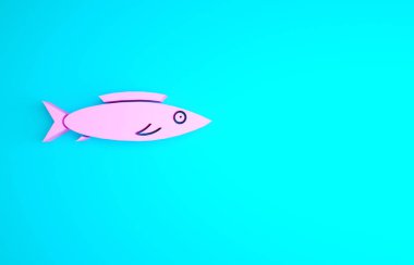 Pembe Balık simgesi mavi arkaplanda izole edilmiş. Minimalizm kavramı. 3d illüstrasyon 3B canlandırma.