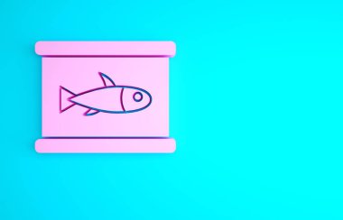 Mavi arka planda izole edilmiş pembe balık ikonu. Minimalizm kavramı. 3d illüstrasyon 3B canlandırma.