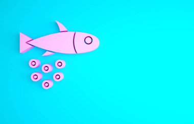 Mavi arka planda izole edilmiş havyar ikonlu pembe balık. Minimalizm kavramı. 3d illüstrasyon 3B canlandırma.