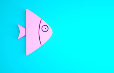 Pembe Balık simgesi mavi arkaplanda izole edilmiş. Minimalizm kavramı. 3d illüstrasyon 3B canlandırma.