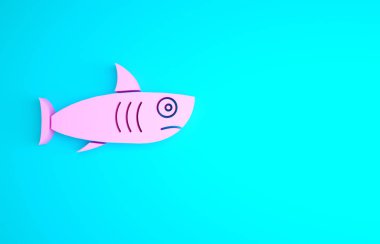 Pembe Köpekbalığı simgesi mavi arkaplanda izole edildi. Minimalizm kavramı. 3d illüstrasyon 3B canlandırma.