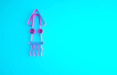 Pembe Ahtapot simgesi mavi arkaplanda izole edilmiş. Minimalizm kavramı. 3d illüstrasyon 3B canlandırma.