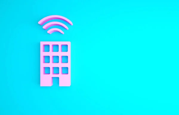 Pink Smart Home Com Ícone Sem Fio Isolado Fundo Azul — Fotografia de Stock