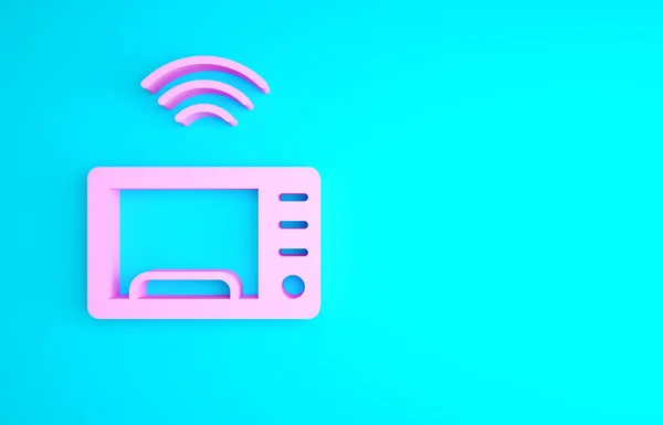 Pink Smart Microwave Oven System Icon Isolated Blue Background Home — Stock Photo, Image