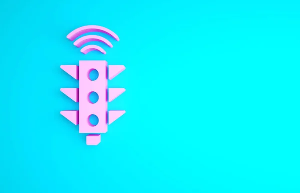 Das Symbol Des Rosafarbenen Smart Ampelsystems Isoliert Auf Blauem Hintergrund — Stockfoto