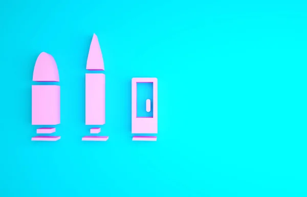 Pink Bullet Und Patronensymbol Isoliert Auf Blauem Hintergrund Minimalismus Konzept — Stockfoto