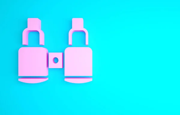 Pinkfarbenes Fernglas Symbol Isoliert Auf Blauem Hintergrund Softwarezeichen Finden Symbol — Stockfoto