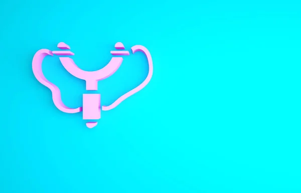 Pinkfarbenes Slingshot Symbol Auf Blauem Hintergrund Minimalismus Konzept Illustration Renderer — Stockfoto