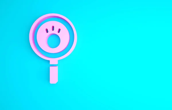 Ikona Wyszukiwania Pink Paw Odizolowana Niebieskim Tle Szkło Powiększające Śladami — Zdjęcie stockowe