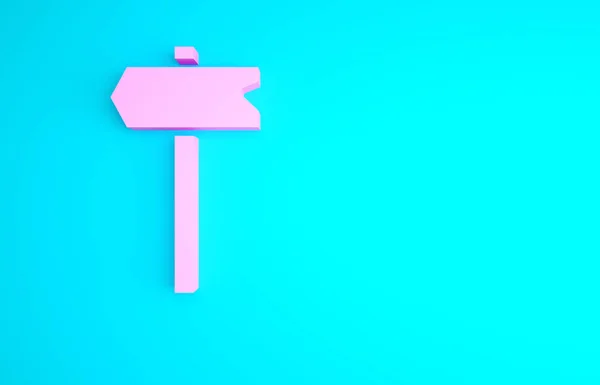 粉红公路交通标志 在蓝色背景上孤立的路标图标 指针符号 孤立的街道信息标志 方向标志 最低纲领的概念 3D渲染3D插图 — 图库照片