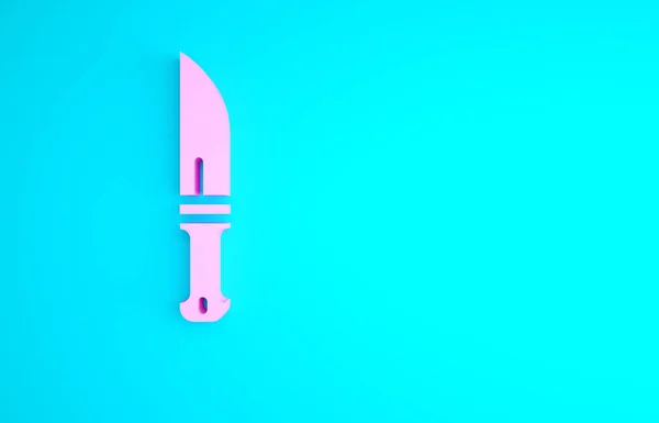 ピンクハンターナイフアイコンは青の背景に隔離されています アーミーナイフ 最小限の概念 3Dイラスト3Dレンダリング — ストック写真